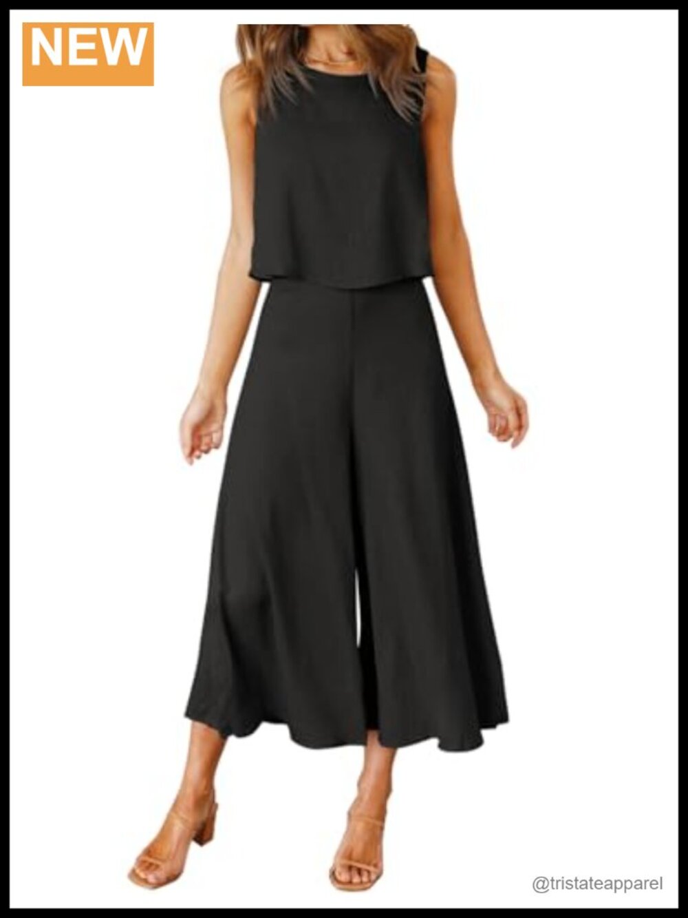 100% Polyester 2 Piece Outfit Cropped Top Wide Leg Pants Set